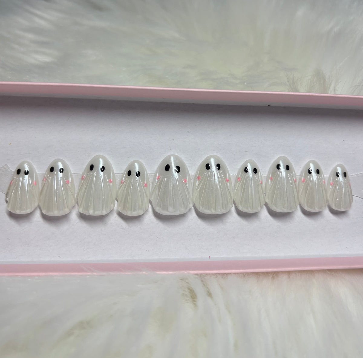 spooky halloween chrome white 3d press-on nails by Polished by Maddie