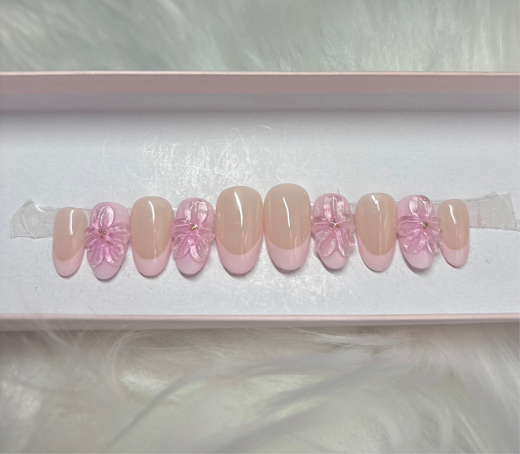 pink pastel 3d flower floral spring summer press-on nails by Polished by Maddie