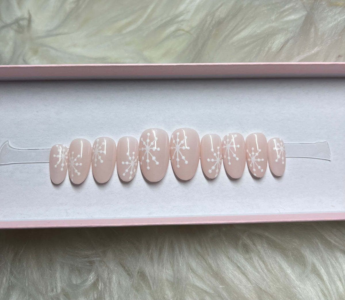 nude snowflakes christmas winter white press-on nails by Polished by Maddie