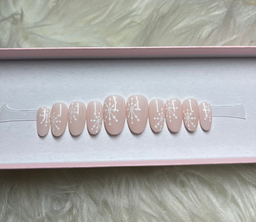 nude snowflakes christmas winter white press-on nails by Polished by Maddie