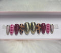 gold tortie shell tortoise print croc red burgundy press-on nails by Polished by Maddie