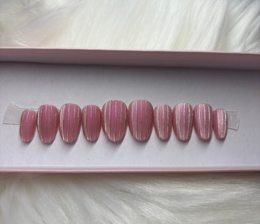 cat eye 3d lines stripes matte press-on nails by Polished by Maddie