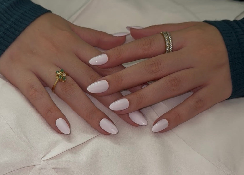 neutral purple pastel muted light spring nudes white press-on nails by Polished by Maddie