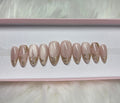 cat eye neutral wedding bridal gold chrome glitter press-on nails by Polished by Maddie