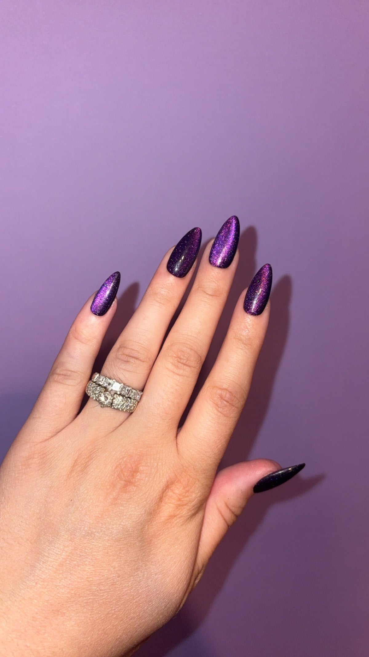 purple cat eye halloween velvet spooky dark press-on nails by Polished by Maddie