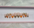 gold chrome pumpkins leaves orange fall press-on nails by Polished by Maddie