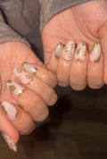 gold chrome flowers bridal wedding 3d pearl cat eye press-on nails by Polished by Maddie