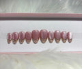 pink gold chrome outline french cat eye velvet glitter press-on nails by Polished by Maddie