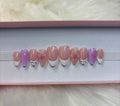 purple spring summer aura 3d flower florals french tips gems press-on nails by Polished by Maddie