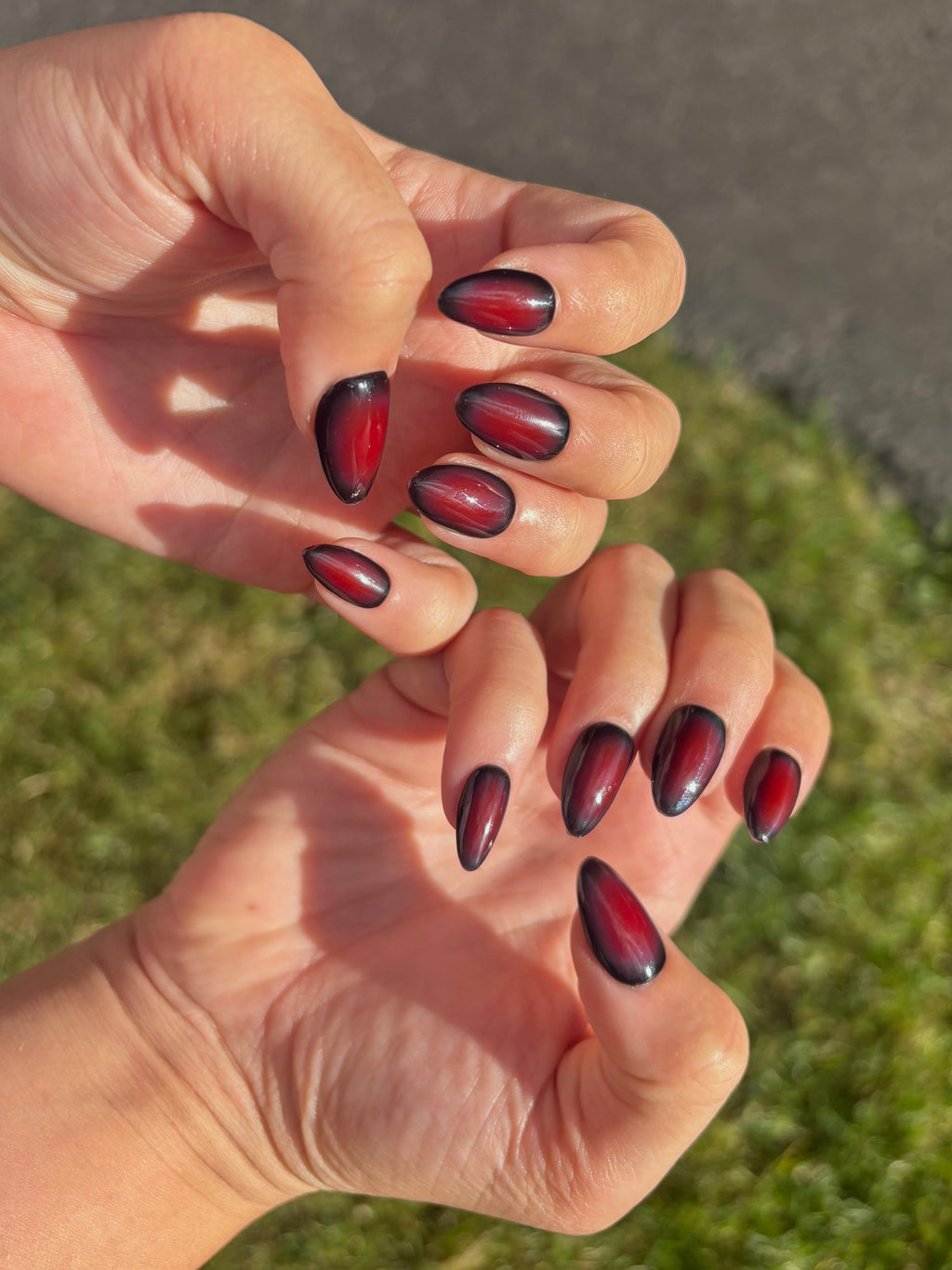 red black aura ombre halloween spooky press-on nails by Polished by Maddie
