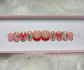 christmas holiday red green gold bow mistletoe tree press-on nails by Polished by Maddie