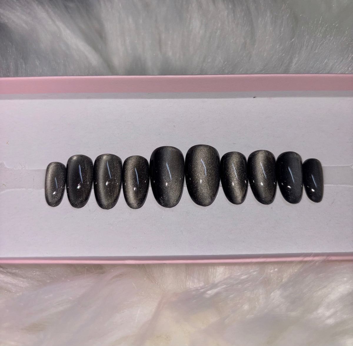 black cat eye velvet halloween press-on nails by Polished by Maddie