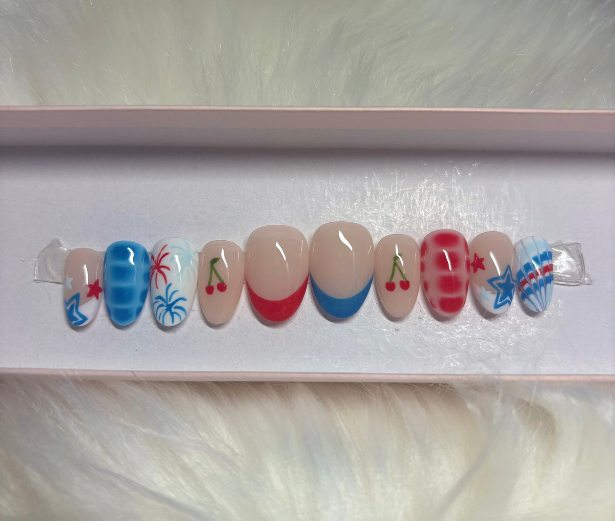 4th of july usa america patriotic red white blue stars summer press-on nails by Polished by Maddie