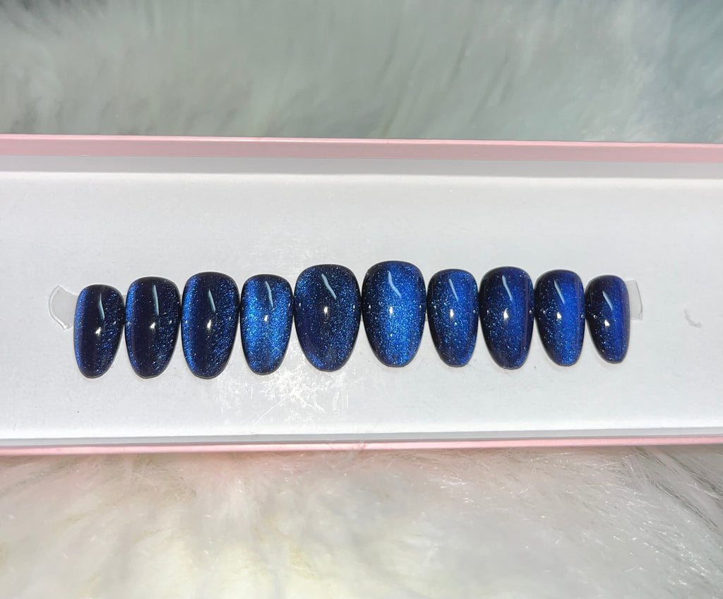 cat eye velvet halloween blue purple press-on nails by Polished by Maddie