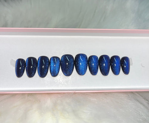 cat eye velvet halloween blue purple press-on nails by Polished by Maddie