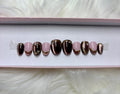 brown cat eye fall gold pearls 3d autumn press-on nails by Polished by Maddie