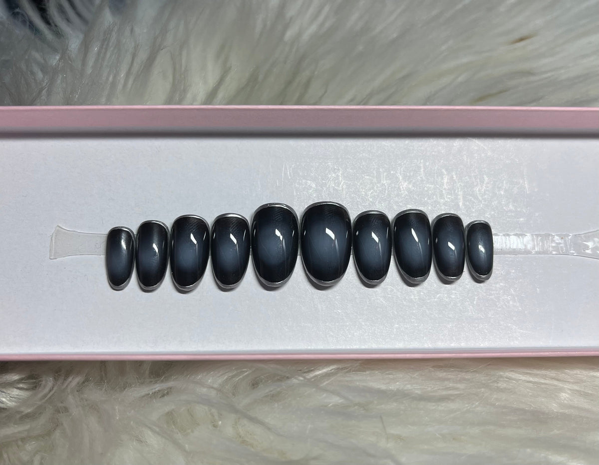black airbrush ombre silver goth emo press-on nails by Polished by Maddie