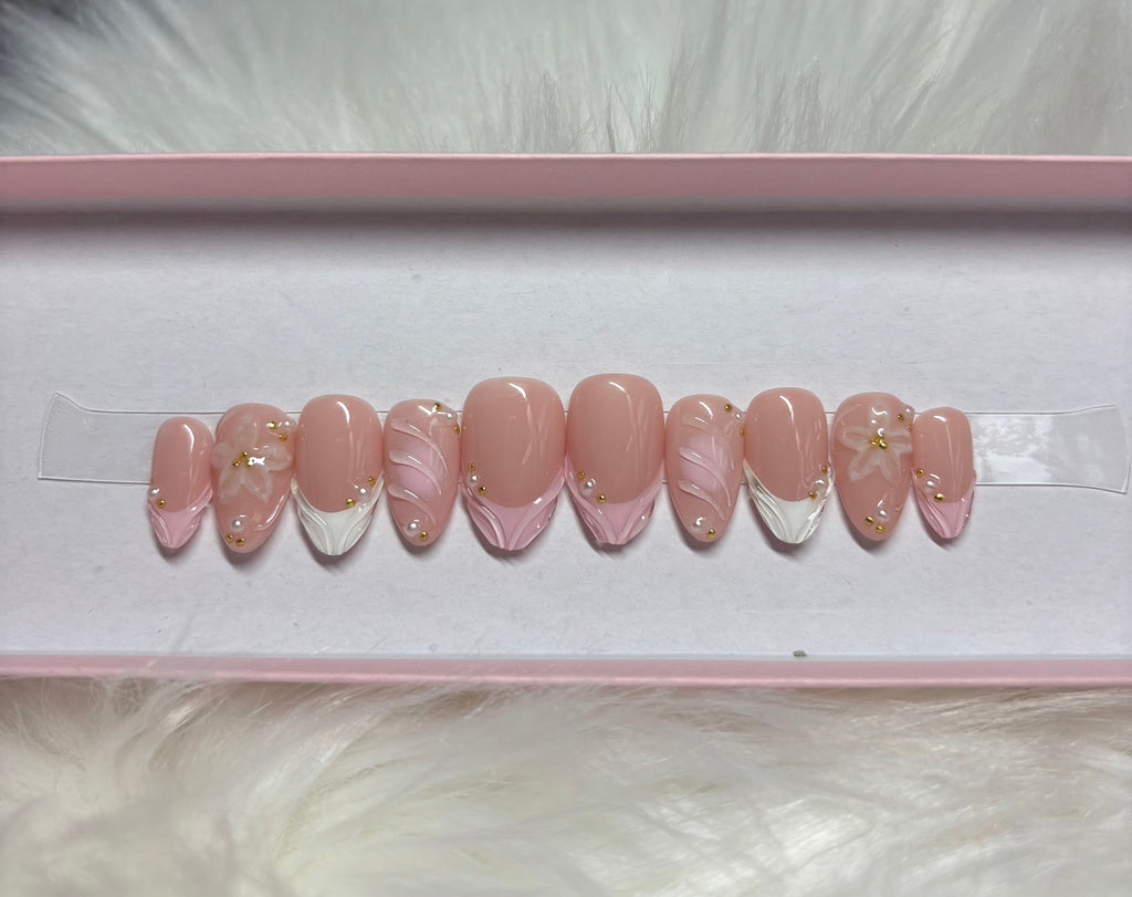 white 3d flower spring valentines day press-on nails by Polished by Maddie