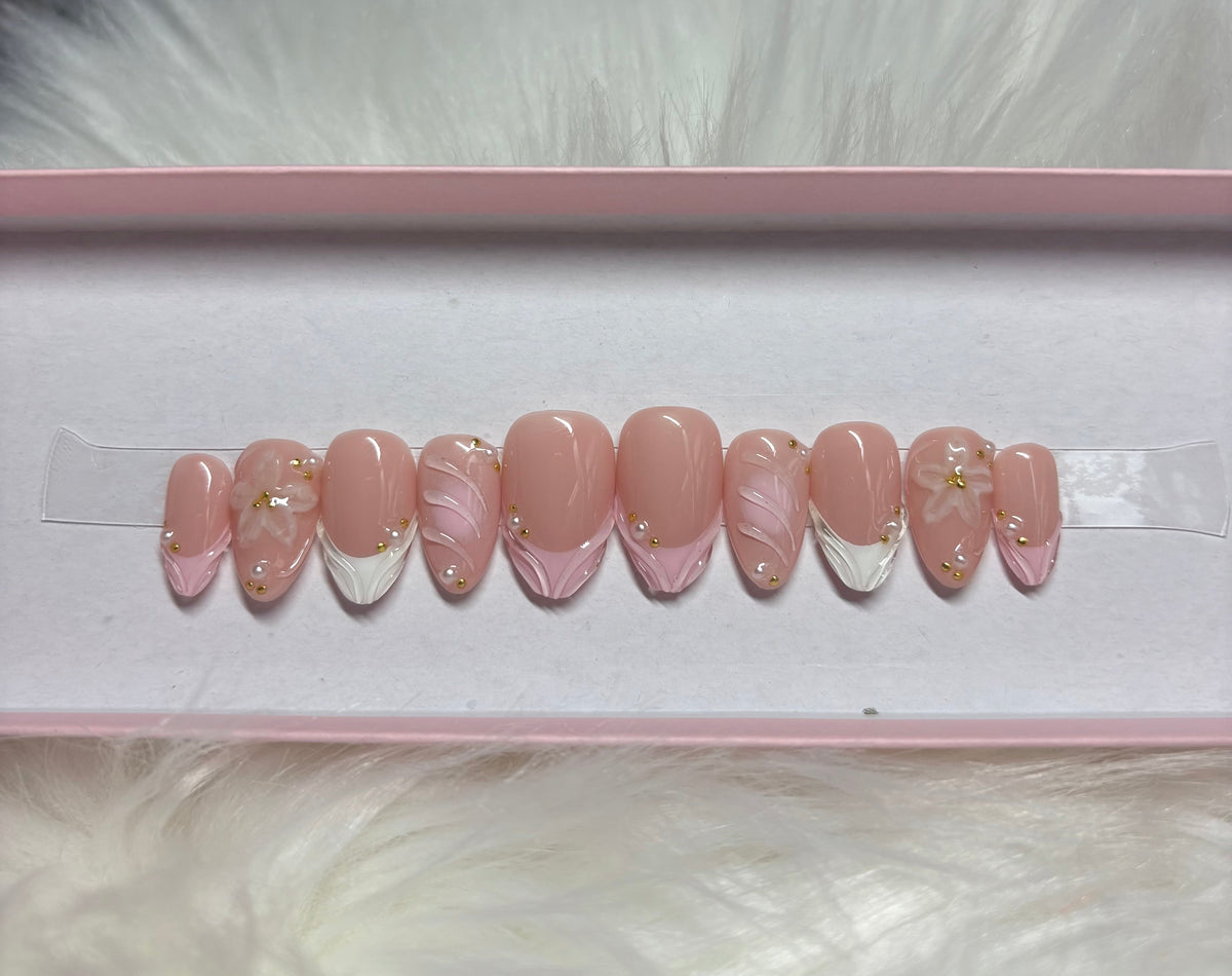 white 3d flower spring valentines day press-on nails by Polished by Maddie