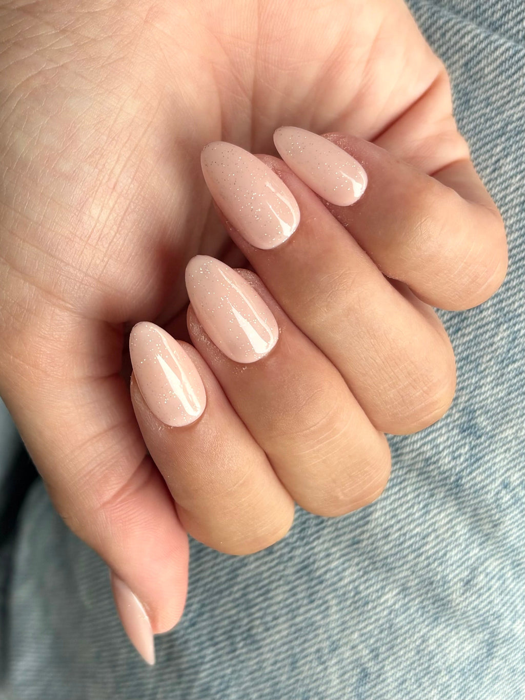 neutral nude glitter sparkly shimmer bridal wedding press-on nails by Polished by Maddie