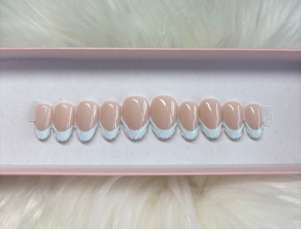 baby light blue french tips 3d lines winter summer press-on nails by Polished by Maddie