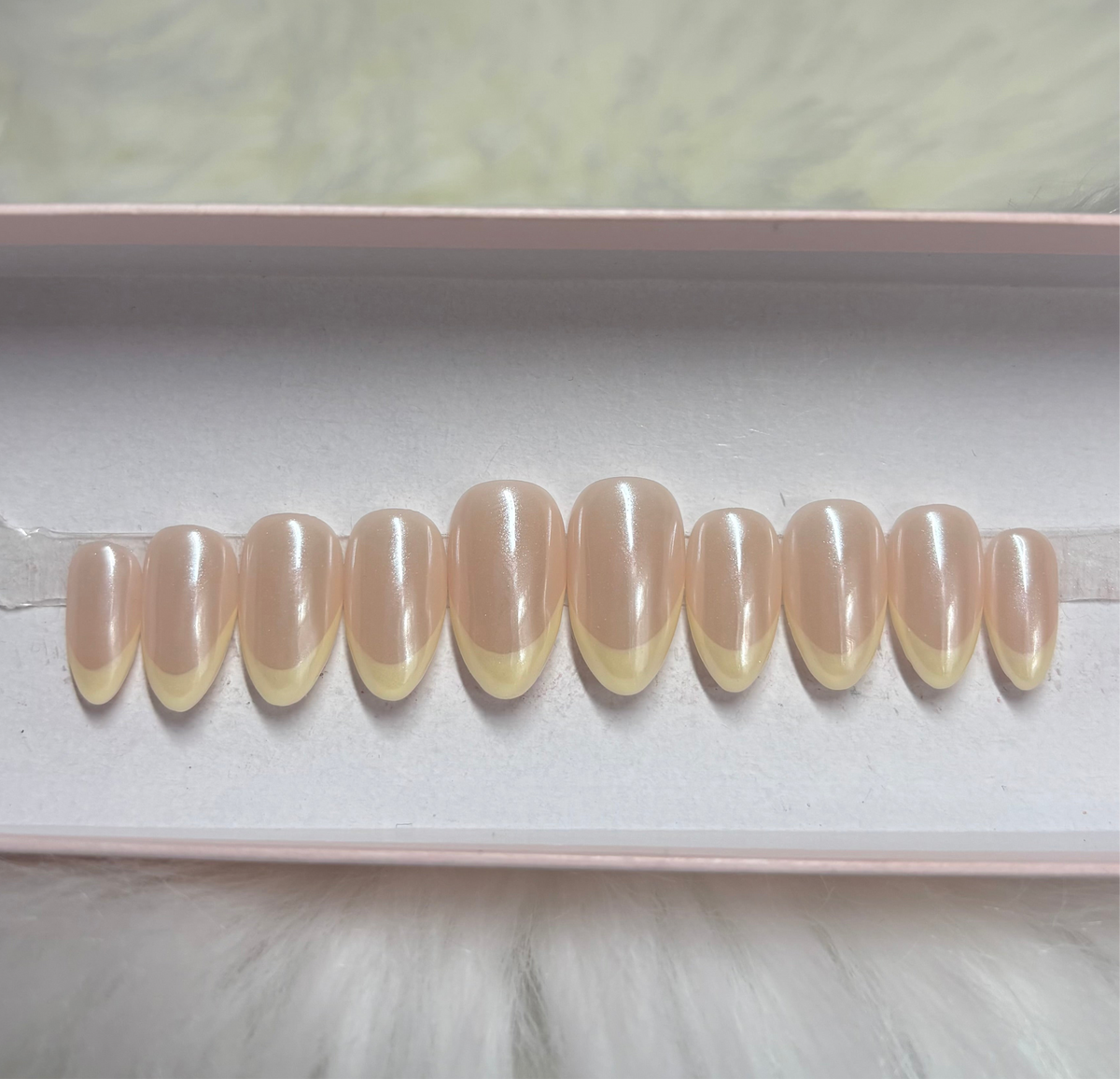 pastel light yellow french tips chrome spring press-on nails by Polished by Maddie