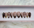brown tortoise shell tortie fall 3d flower gold chrome isolated press-on nails by Polished by Maddie