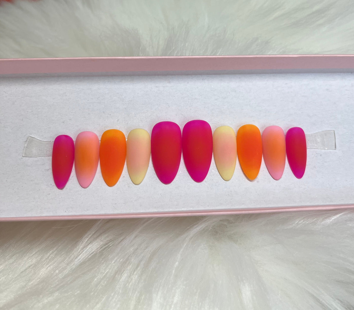colorful bright neon summer pink orange yellow press-on nails by Polished by Maddie