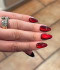 black fall halloween red cat eye velvet press-on nails by Polished by Maddie