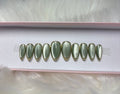 green cat eye velvet gold chrome outline glitter sparkles press-on nails by Polished by Maddie