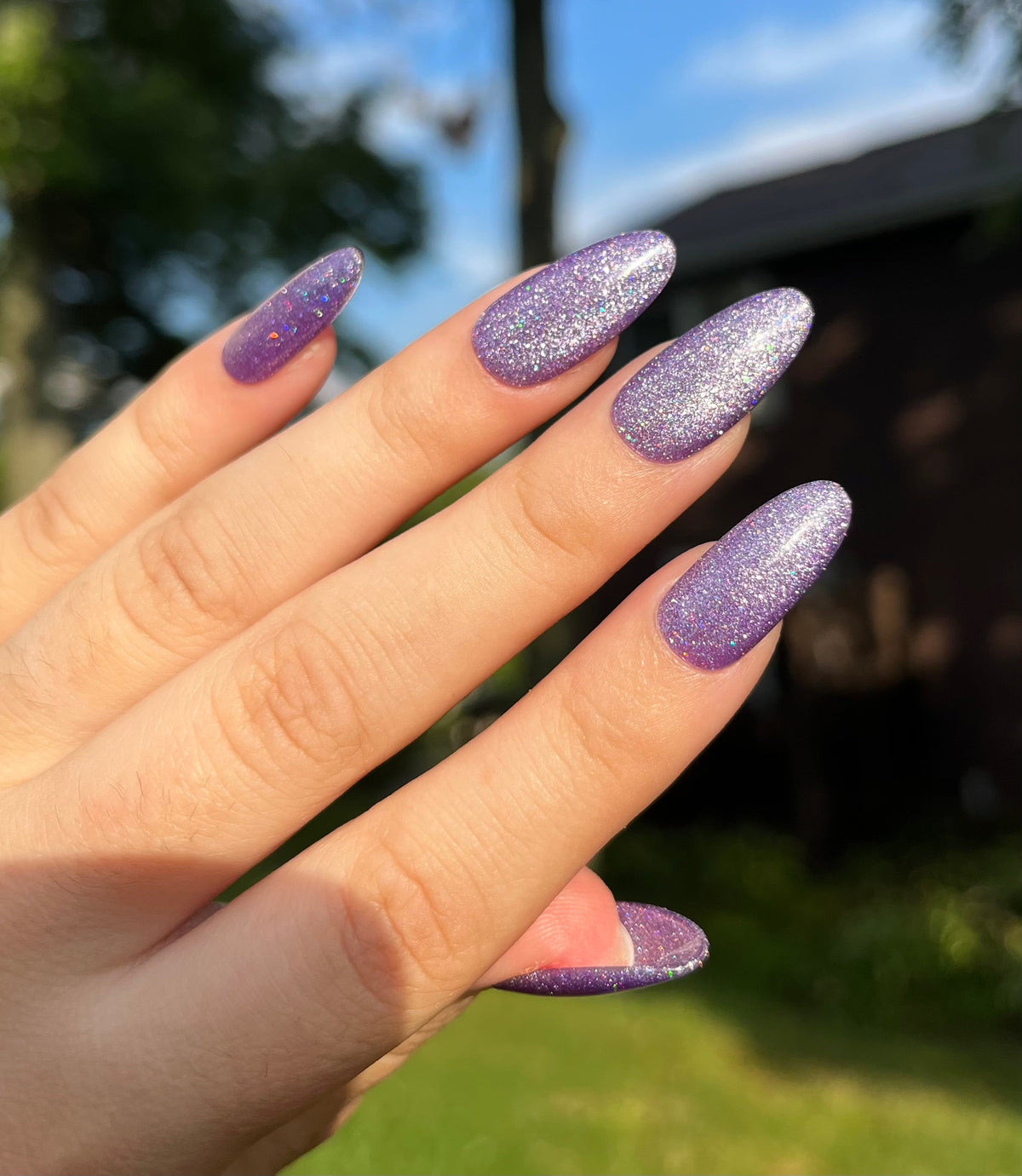 purple cat eye velvet sparkly glitter halloween press-on nails by Polished by Maddie