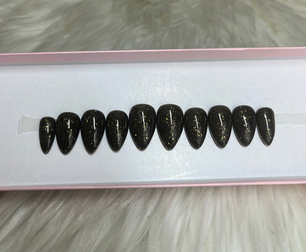 black glitter with short specks press-on nails by Polished by Maddie