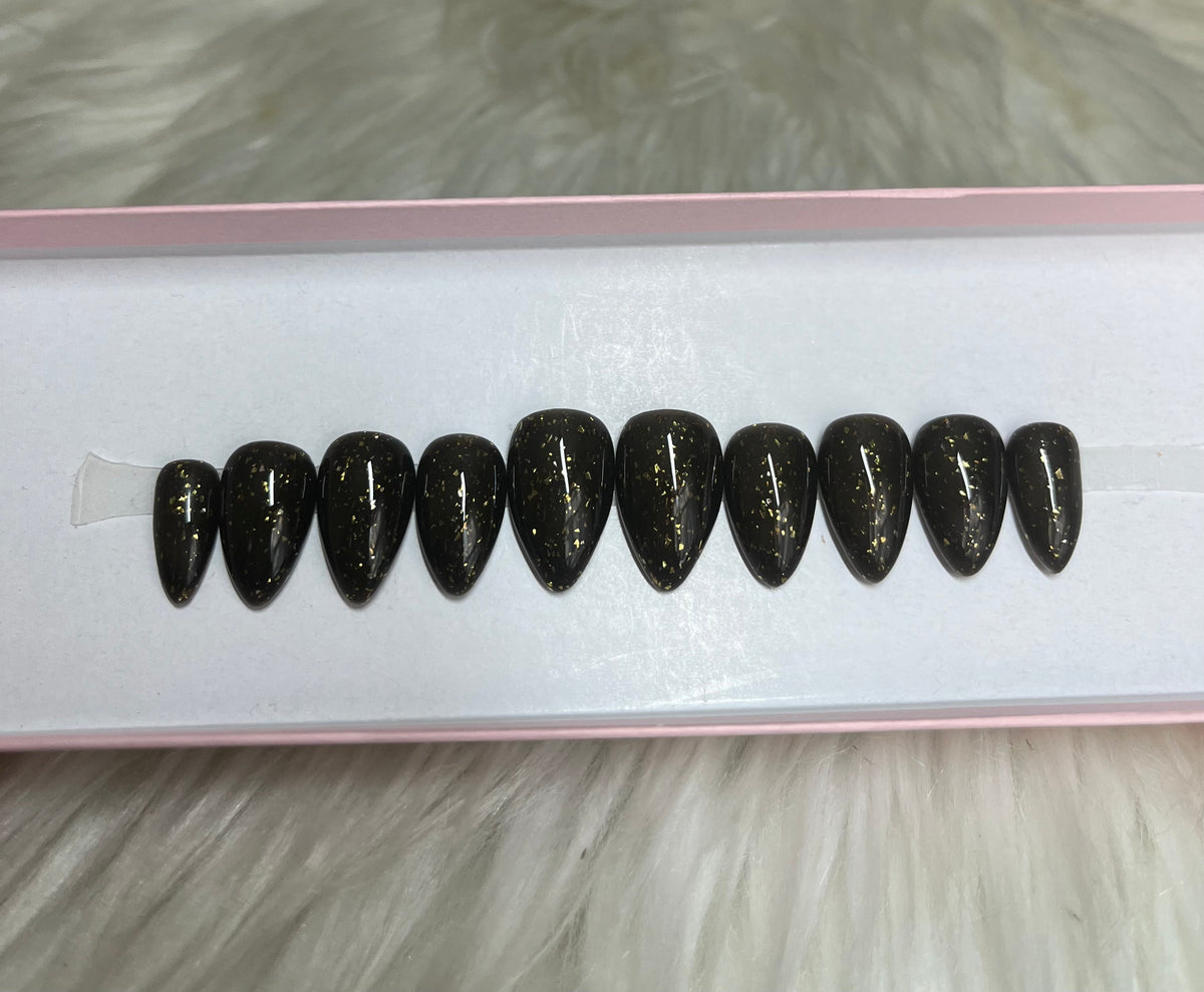 black glitter with short specks press-on nails by Polished by Maddie