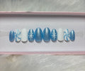 blue glitter icy snowflake winter christmas white sweater 3d peppermint swirl candy cane press-on nails by Polished by Maddie