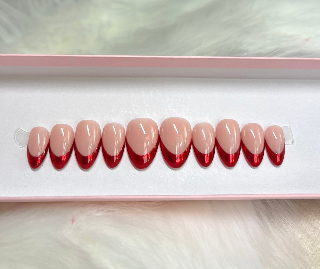 red chrome french tips fall autumn press-on nails by Polished by Maddie