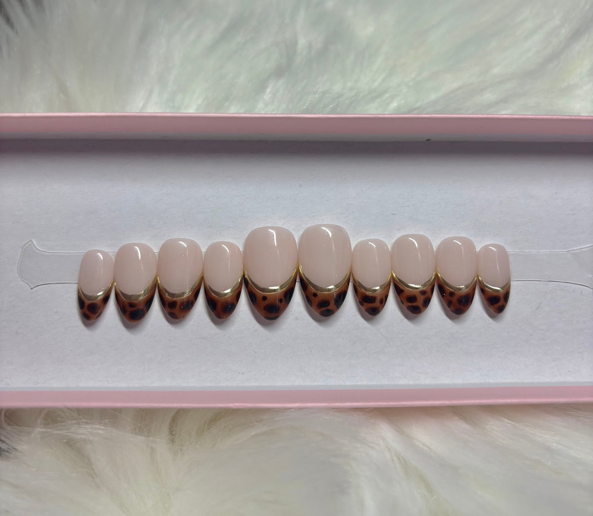 tortoise shell french tips gold line chrome fall press-on nails by Polished by Maddie