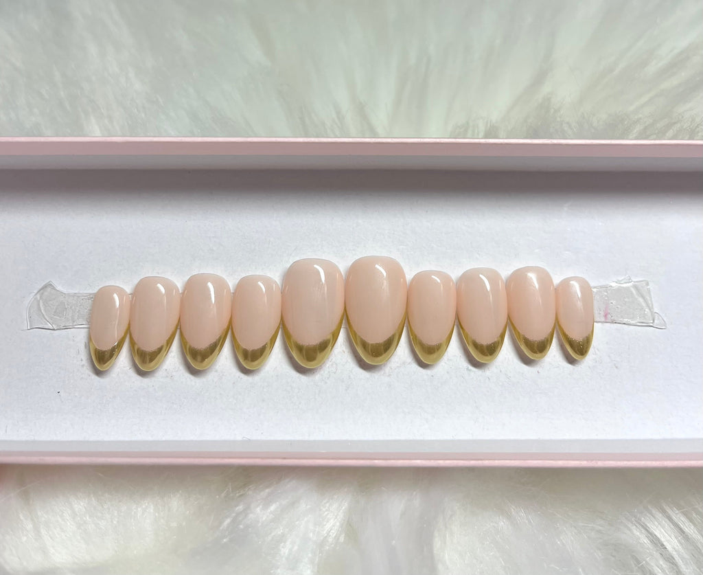 gold chrome french tips christmas new years eve holidays press-on nails by Polished by Maddie