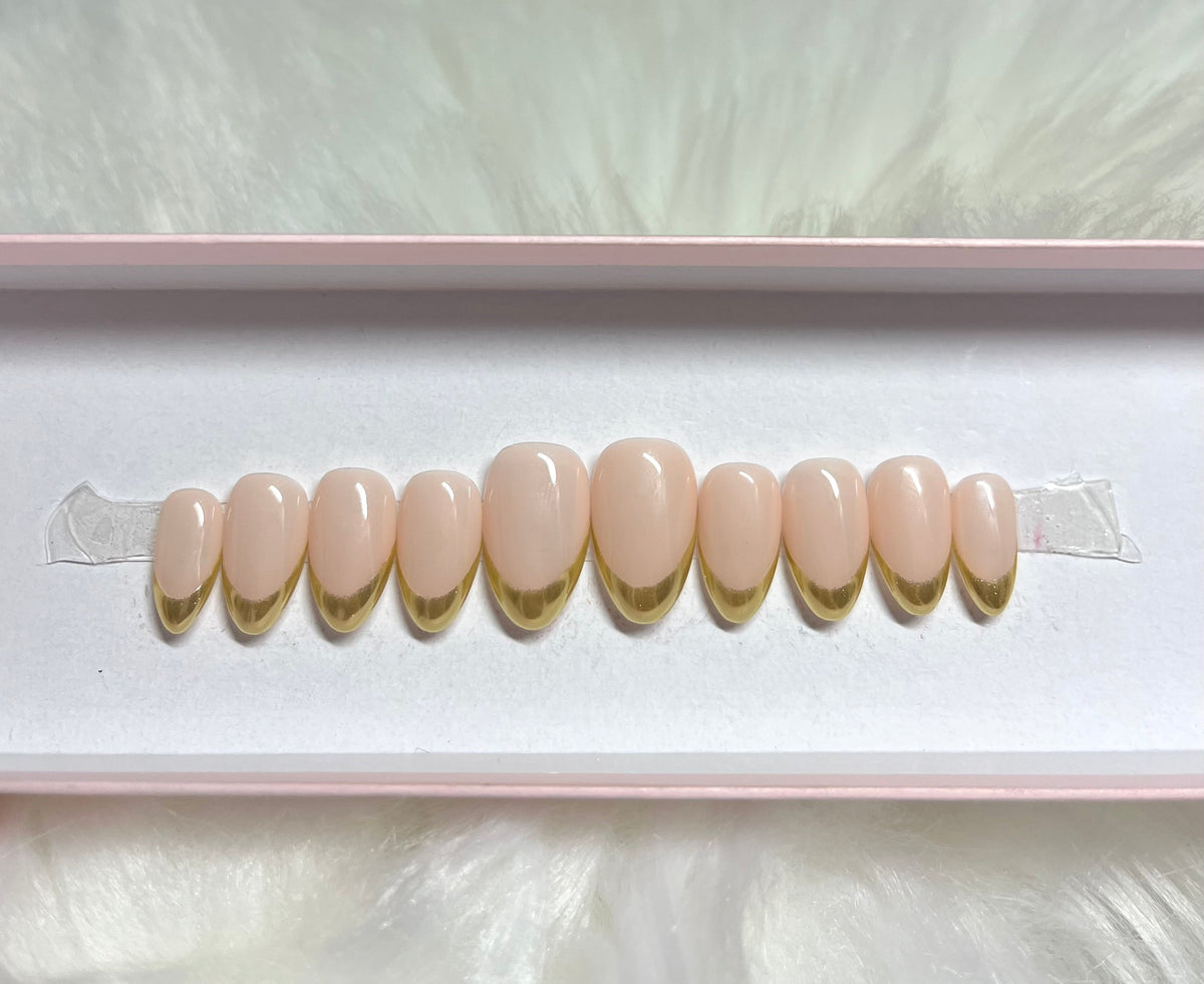 gold chrome french tips christmas new years eve holidays press-on nails by Polished by Maddie