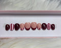 cherry red stripes french tip pink valentines day burgundy fall press-on nails by Polished by Maddie