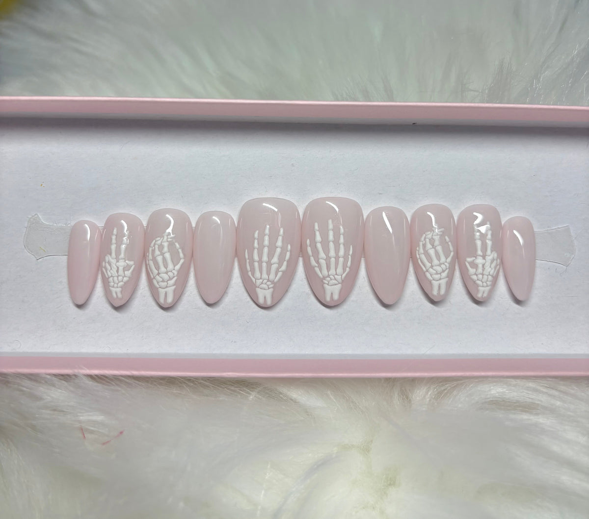 neutral white halloween skeleton bones hand spooky press-on nails by Polished by Maddie