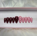 burgundy dark red polka dot pink press-on nails by Polished by Maddie