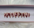 red gold chrome flowers fall autumn burgundy press-on nails by Polished by Maddie
