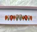 brown green gold 3d cat eye fall autumn press-on nails by Polished by Maddie
