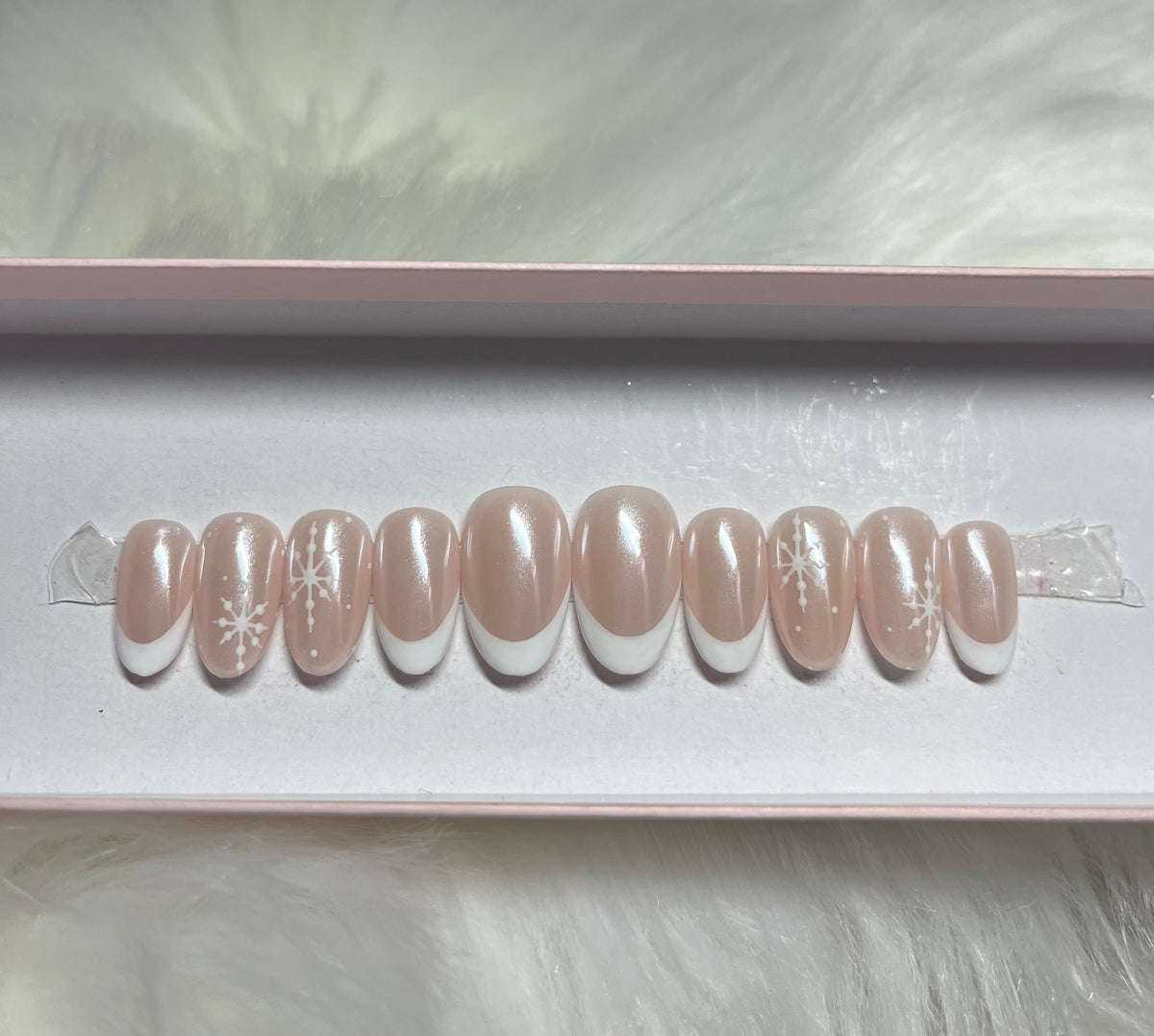 winter christmas holidays white neutral press-on nails by Polished by Maddie