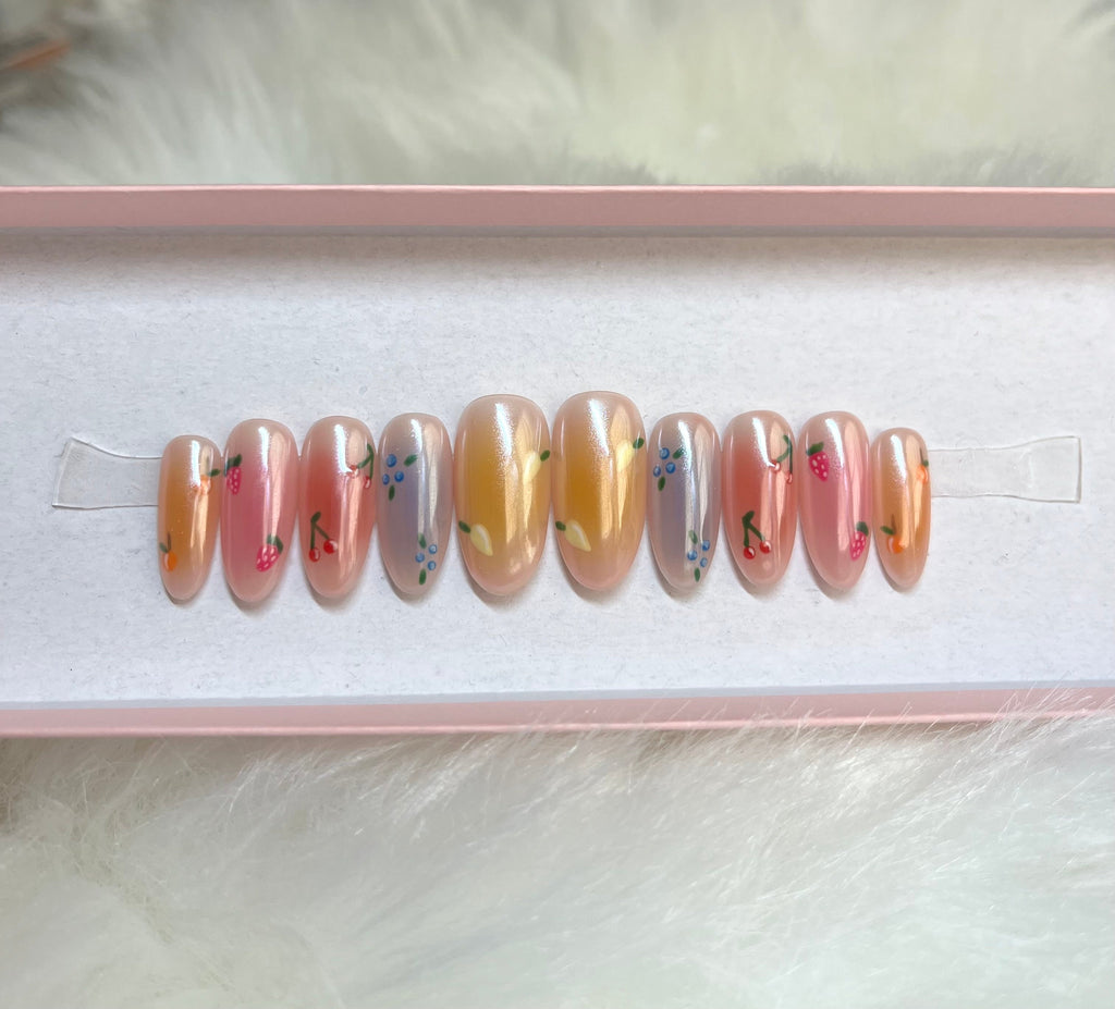 cherry lemon blueberry strawberry orange press-on nails by Polished by Maddie