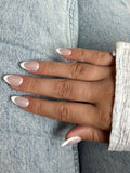 glitter shimmer french tips bridal wedding neutral nude press-on nails by Polished by Maddie