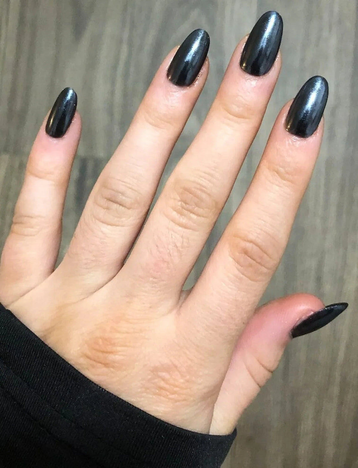 black hailey bieber chrome glazed donut press-on nails by Polished by Maddie