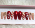 christmas, red chrome, snowflakes, gingerbread, candy cane, sweater press-on nails by Polished by Maddie