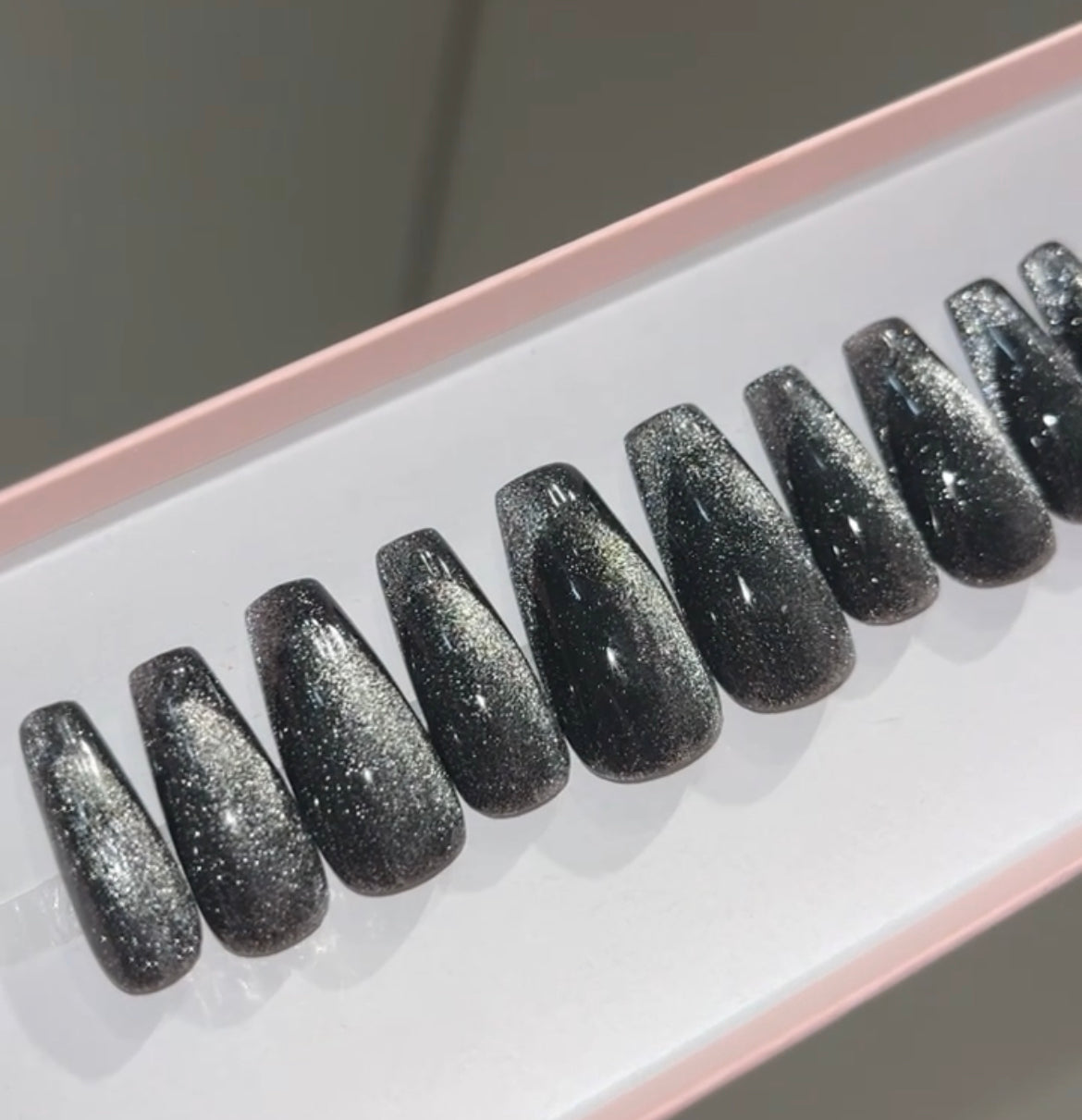 black velvet glitter french tips illusion press-on nails by Polished by Maddie